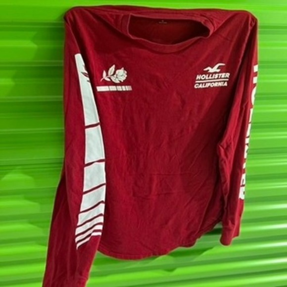Hollister California Mens Red Long Sleeve Graphic T-Shirt Rose Logo Size M - Picture 4 of 9